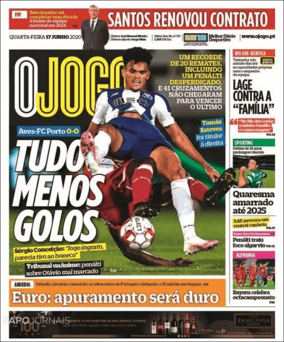 Portada O JOGO  miércoles 17 junio 2020