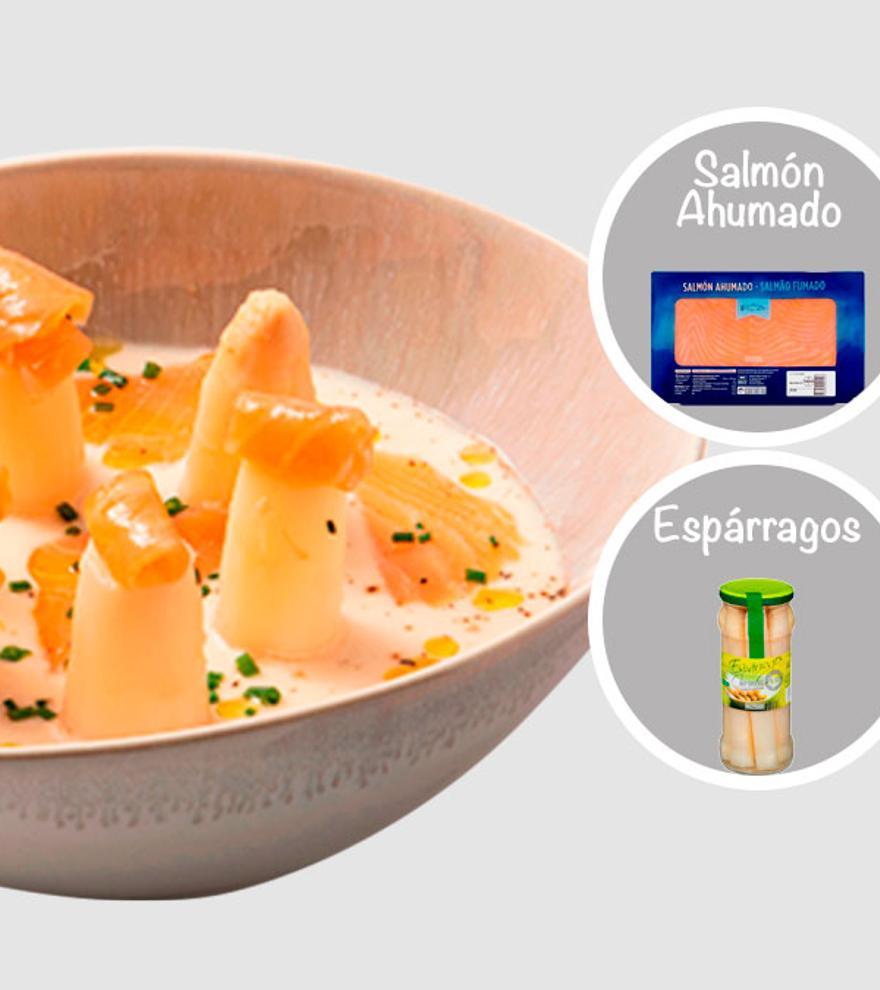 Crema de espárragos blancos y salmón ahumado