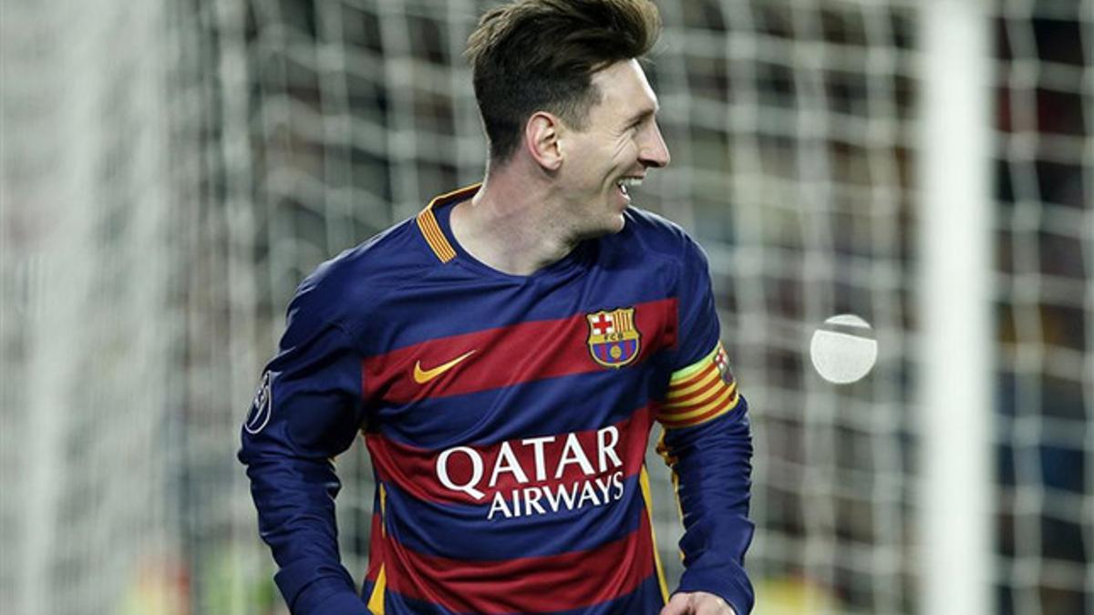 Leo Messi celebra un gol anotado ante la Roma