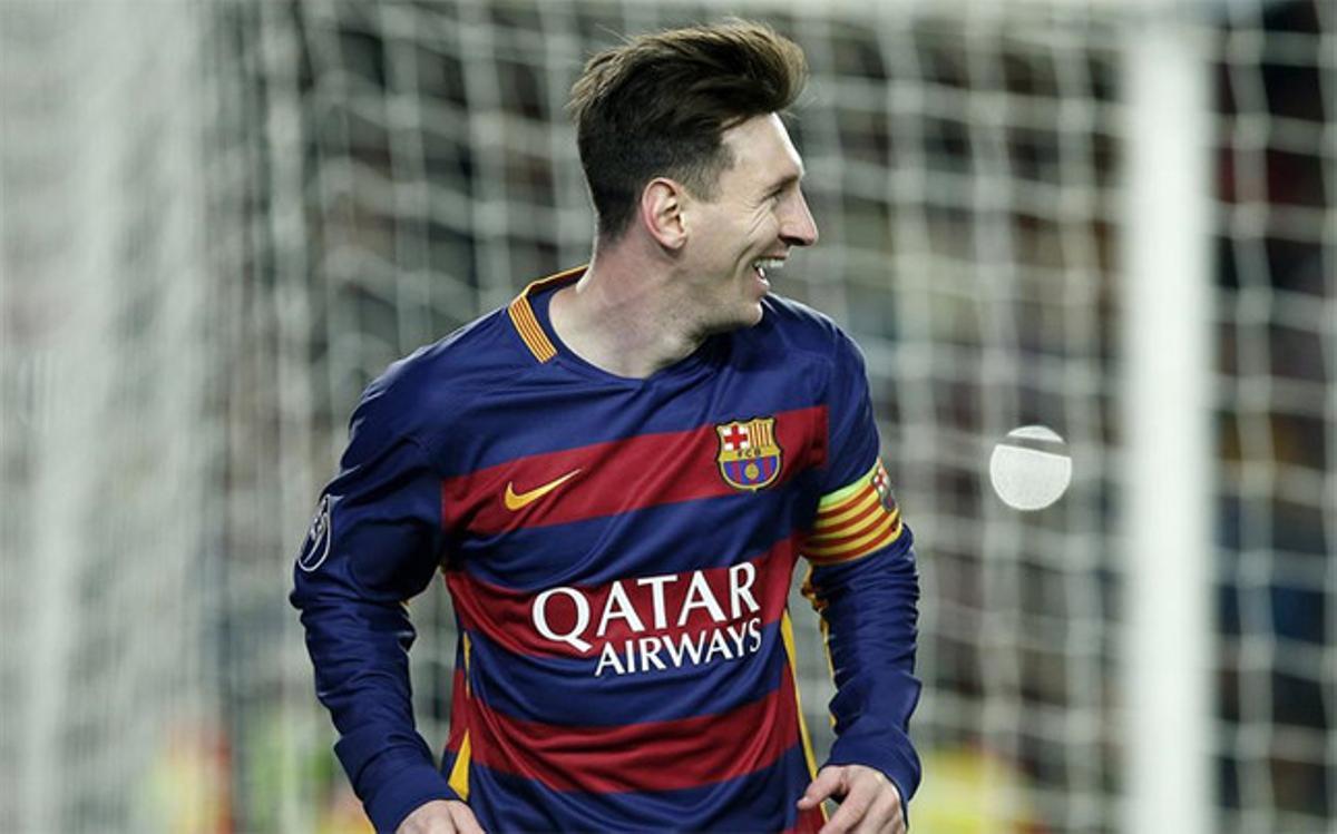 Leo Messi celebra un gol anotado ante la Roma