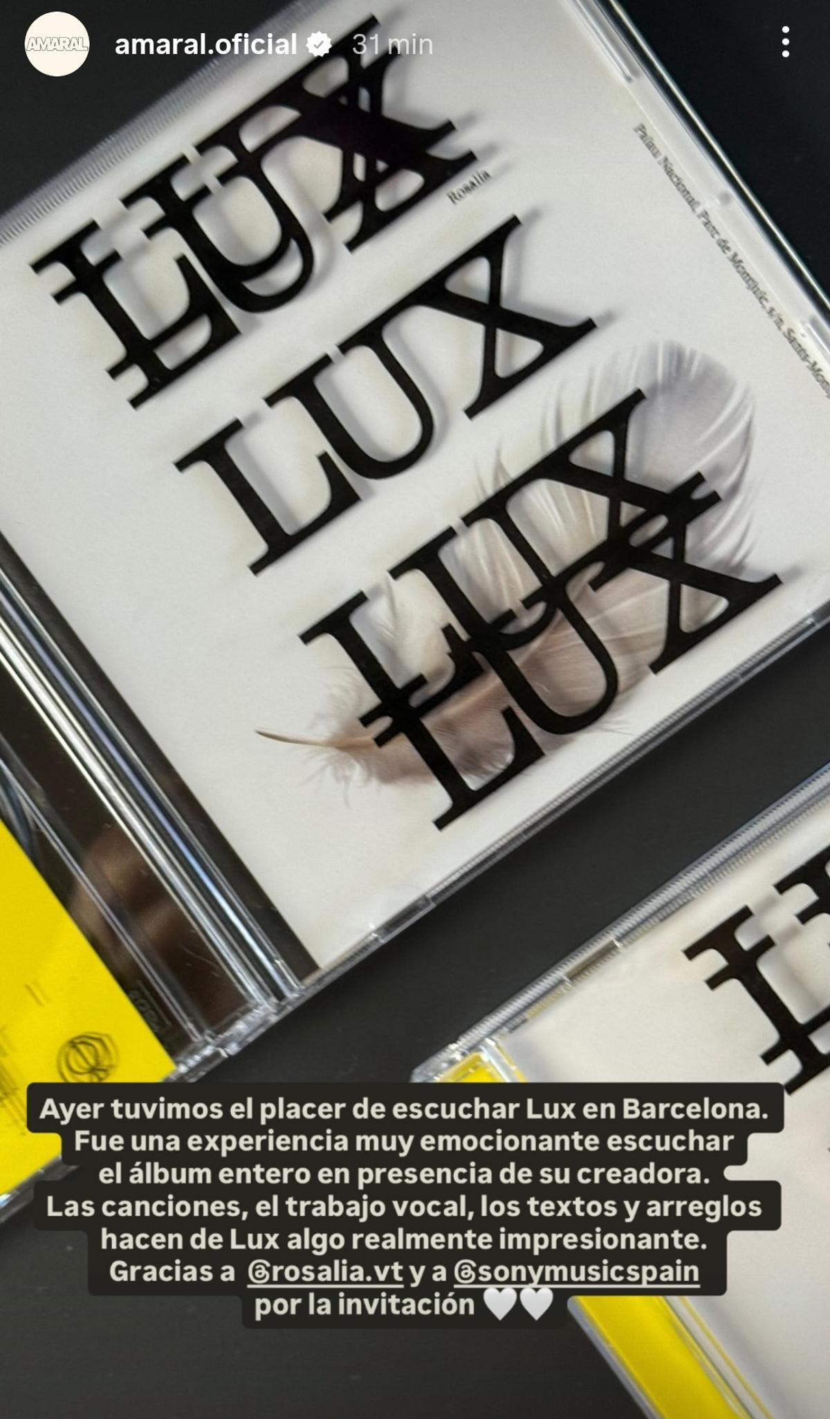 El mensaje de Amaral en sus redes sociales.