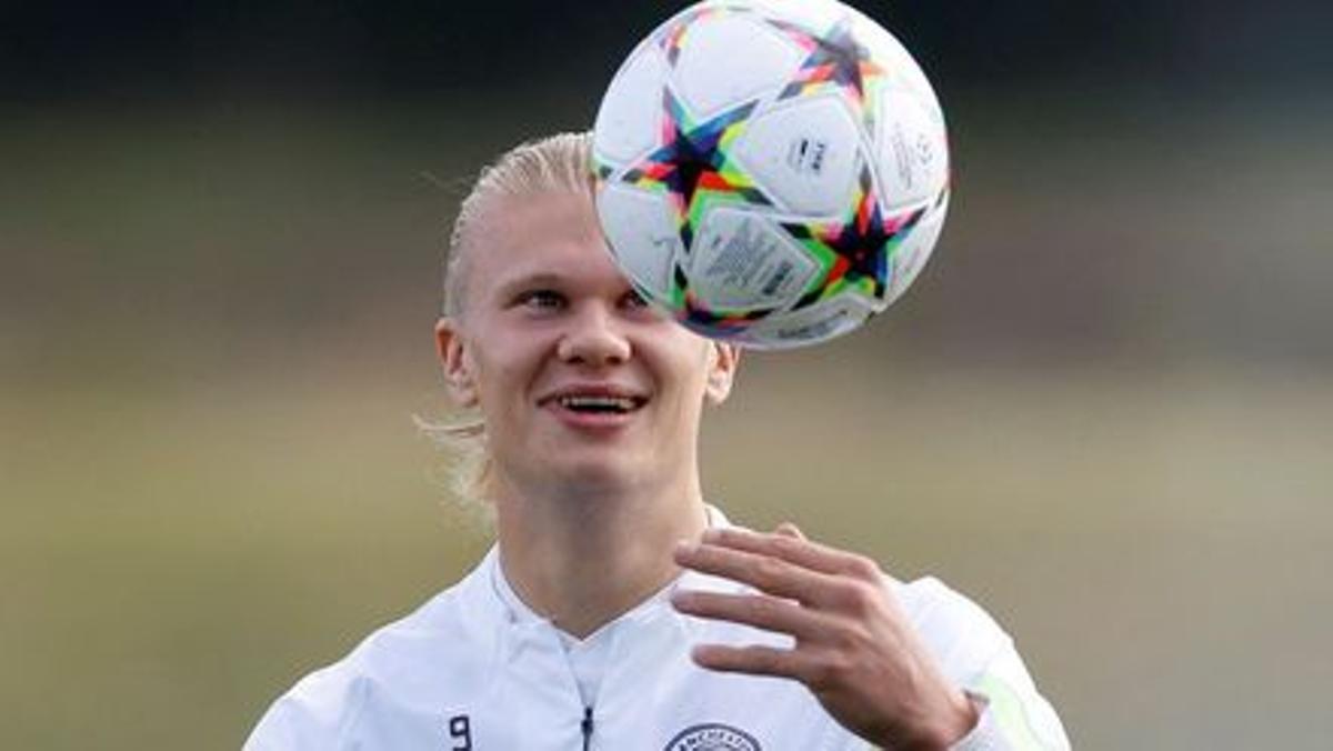 Erling Haaland (23 goles en 19 partidos), en el entrenamiento del City antes de viajar a Sevilla.