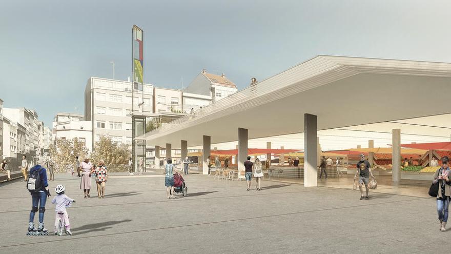 Imagen virtual de la plaza inferior, más conectada con el mercado municipal.