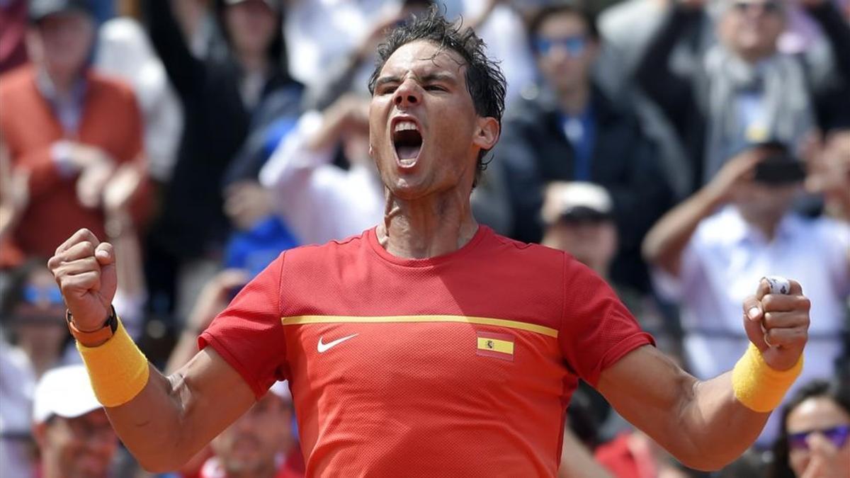 Rafa Nadal celebró con ganas el empate en la eliminatoria