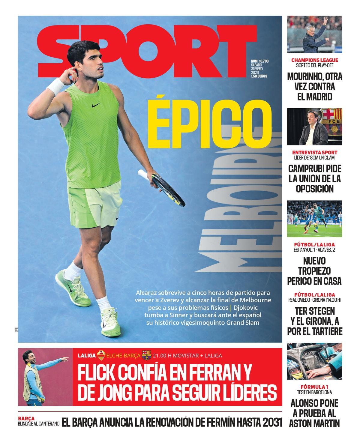 Esta es la portada de SPORT de hoy sábado, 31 de enero de 2026