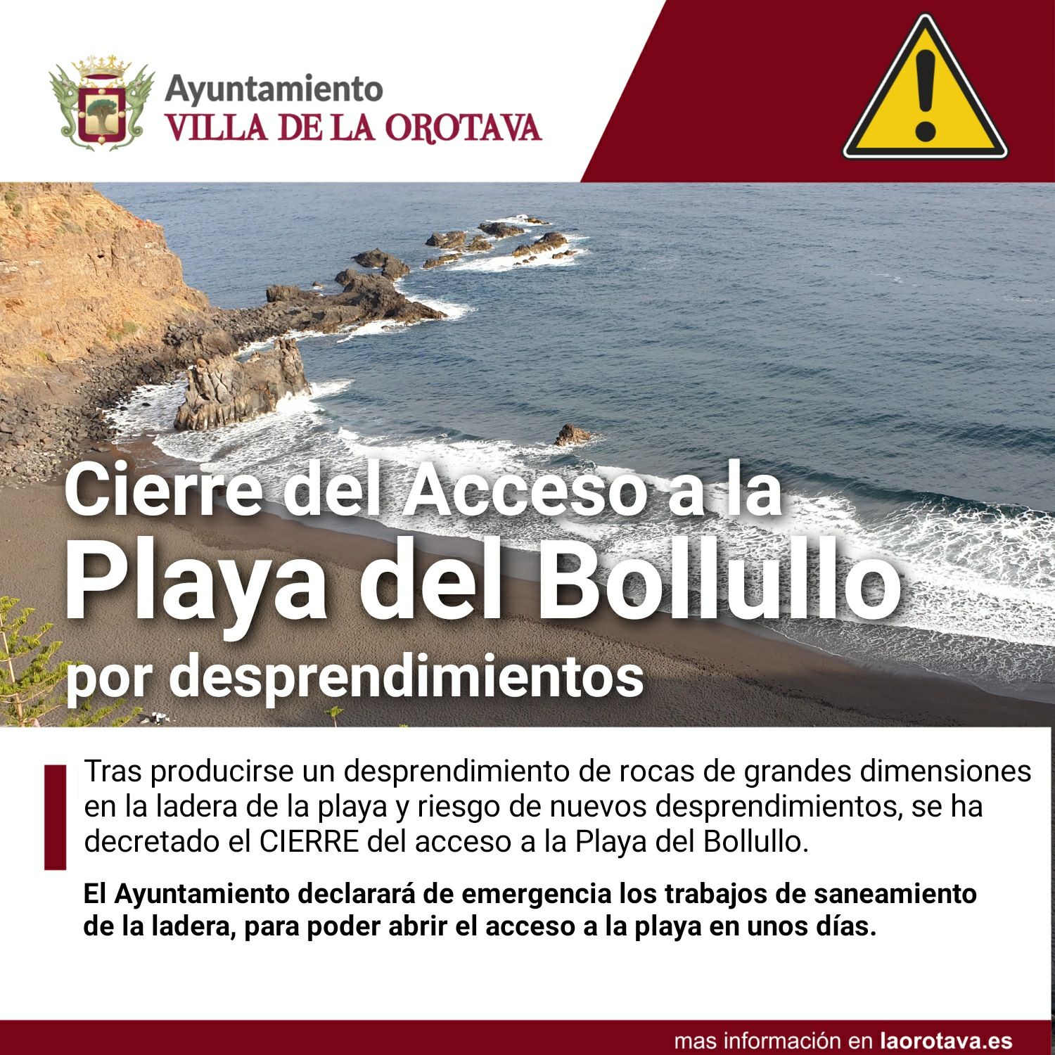 Cartel informativo del cierre de la playa del Bollullo