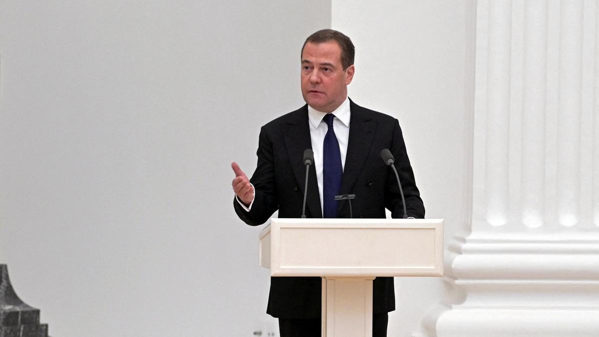 Deputy Chairman of Russia's Security Council Dmitry Medvedev attends a meeting with members of the Security Council in Moscow