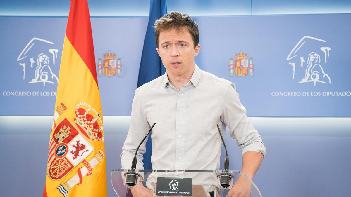 El líder de Más País, Íñigo Errejón, ofrece una rueda de prensa en el Congreso de los Diputados