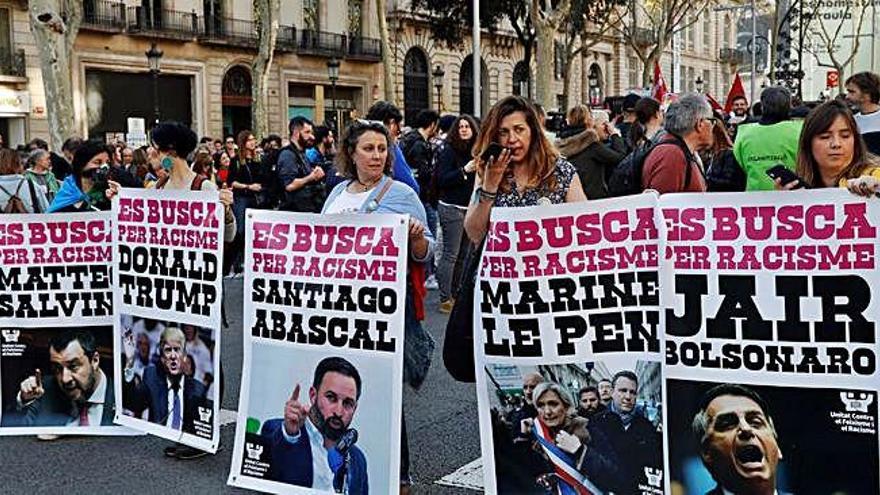 La capçalera de la manifestació d&#039;ahir a Barcelona