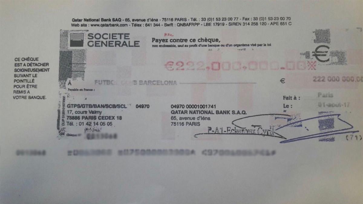 Imagen del presunto cheque de Neymar