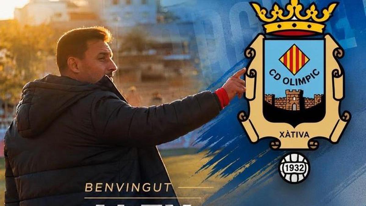 Cartel del Olímpic con la imagen del nuevo entrenador, Álex Redondo.