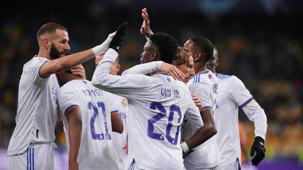 Jugadores del Real Madrid, en el partido de Champions ante el Shakhtar.