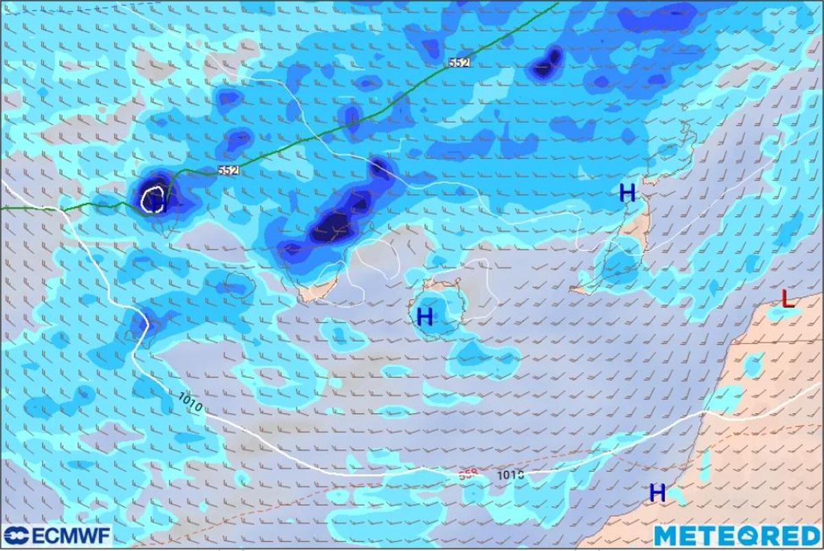 Mapa con la predicción del tiempo para este miércoles en Canarias.