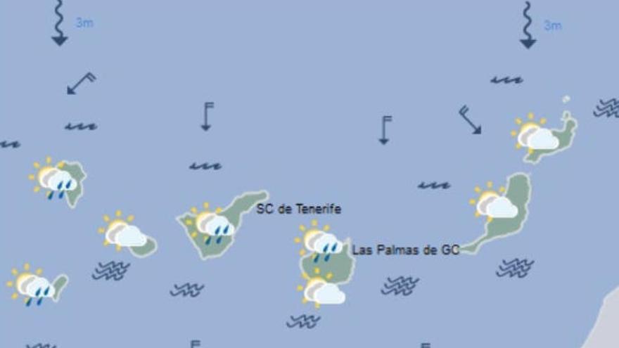 Mapa de predicción de la Aemet para este martes en Canarias.