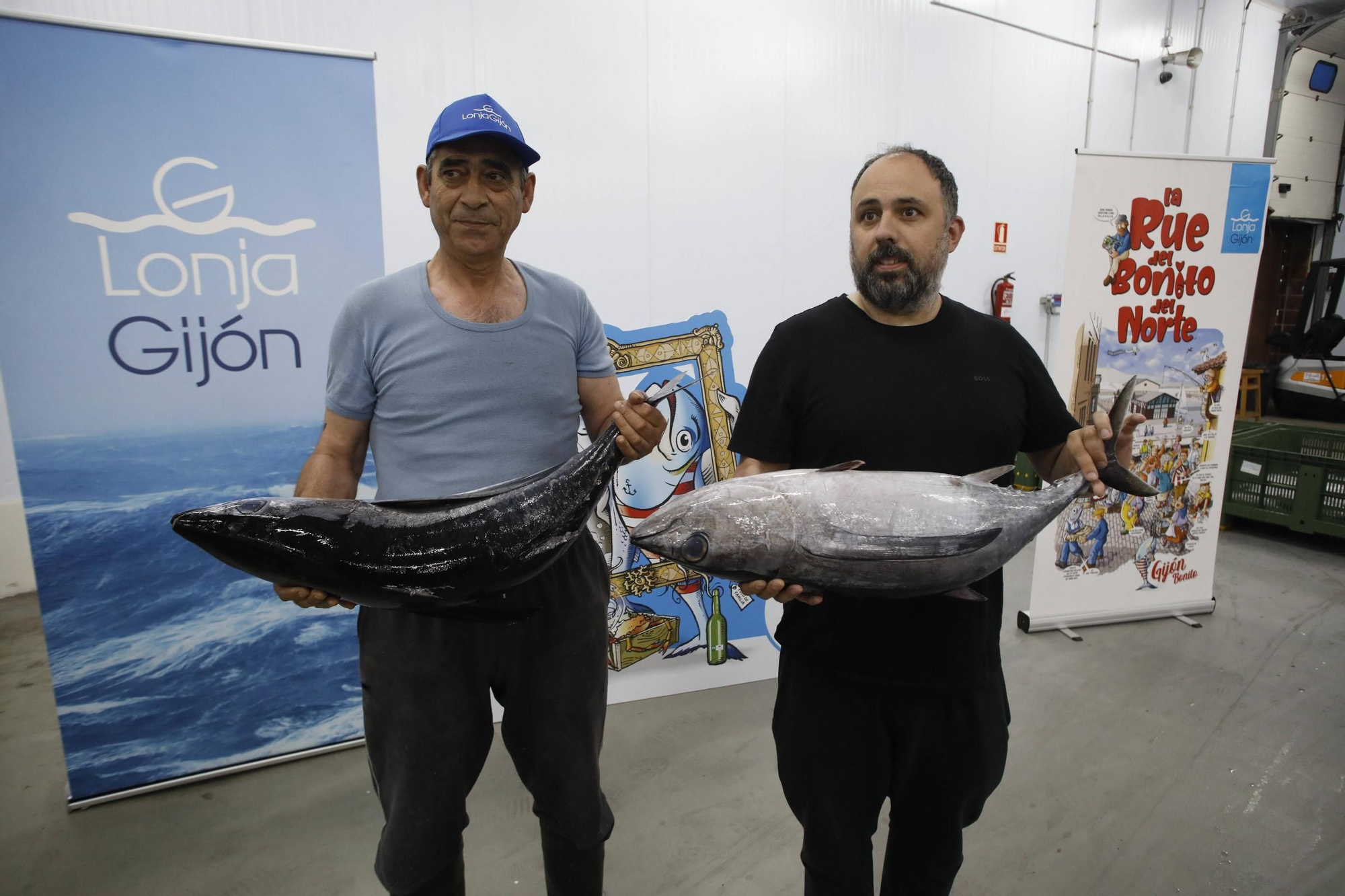 La primera descarga del bonito en la lonja de Gijón, en imágenes