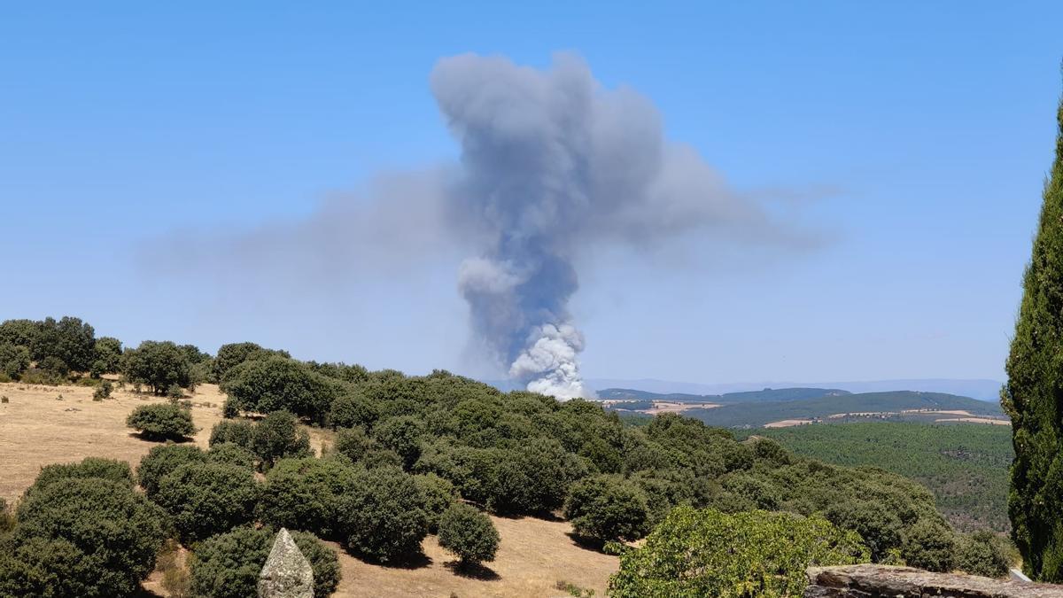Columna de humo del incendio de Portugal visible desde Nuez de Aliste