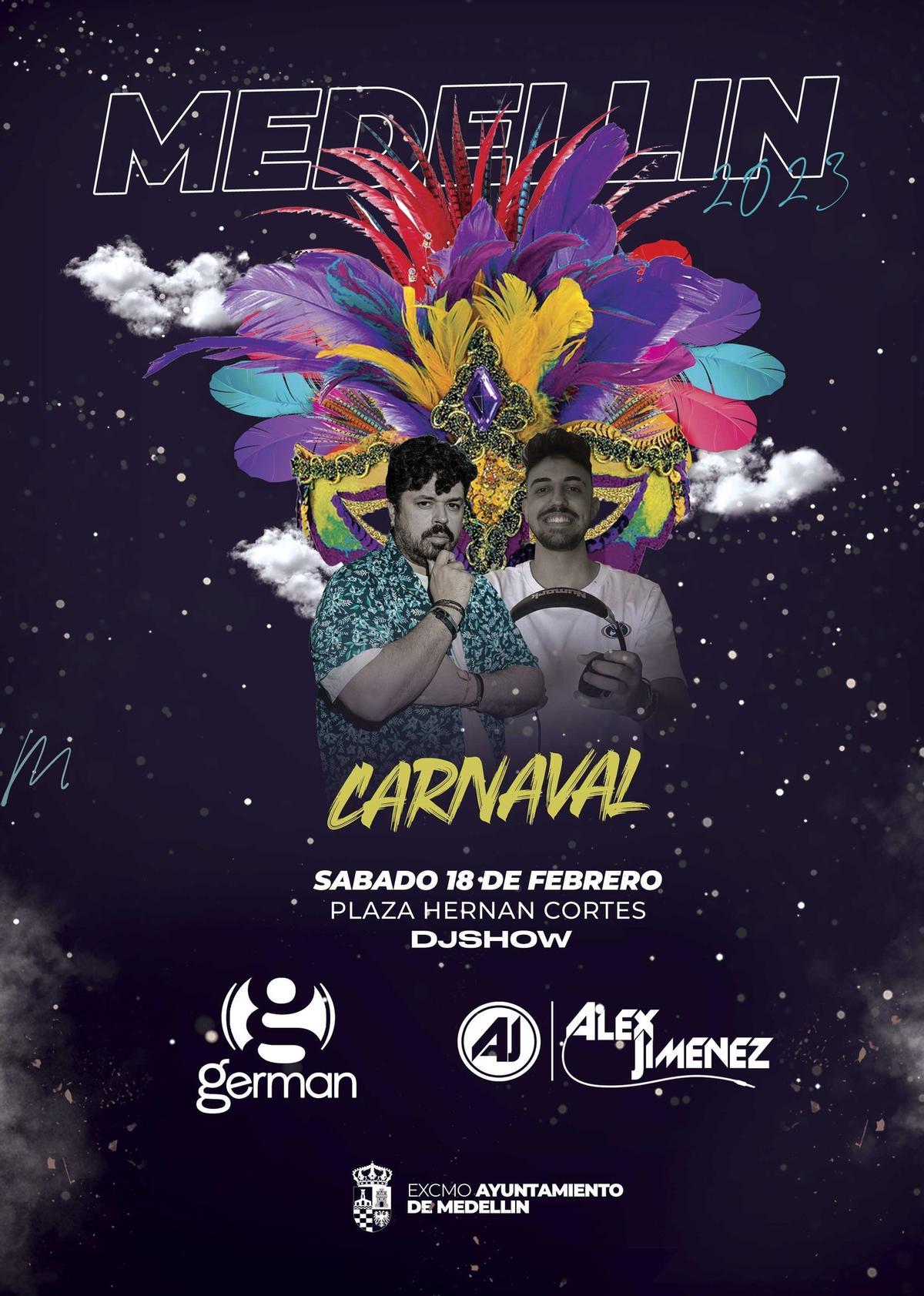 Cartel del DJ Show con motivo del carnaval en Medellín.