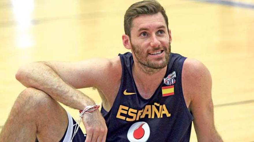 Rudy Fernández, en una sesión de entrenamiento de la selección española.