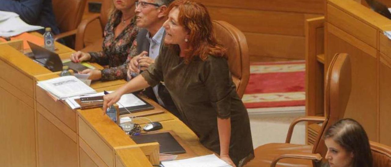 Carmen Acuña, de pie, durante una intervención en el Parlamento, el pasado septiembre. // Xoán Álvarez