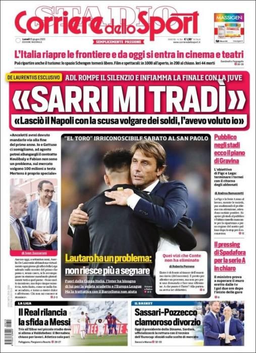 Portada CORRIERE DELLO SPORT lunes 15 junio 2020