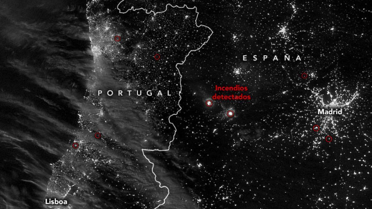 Incendios activos vistos por el infrarrojo visible (VIIRS) en el satélite Suomi NPP