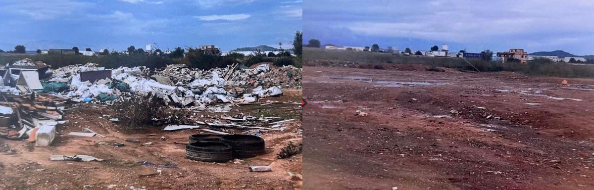 Antes y después de los escombros en Riba-roja de Túria.