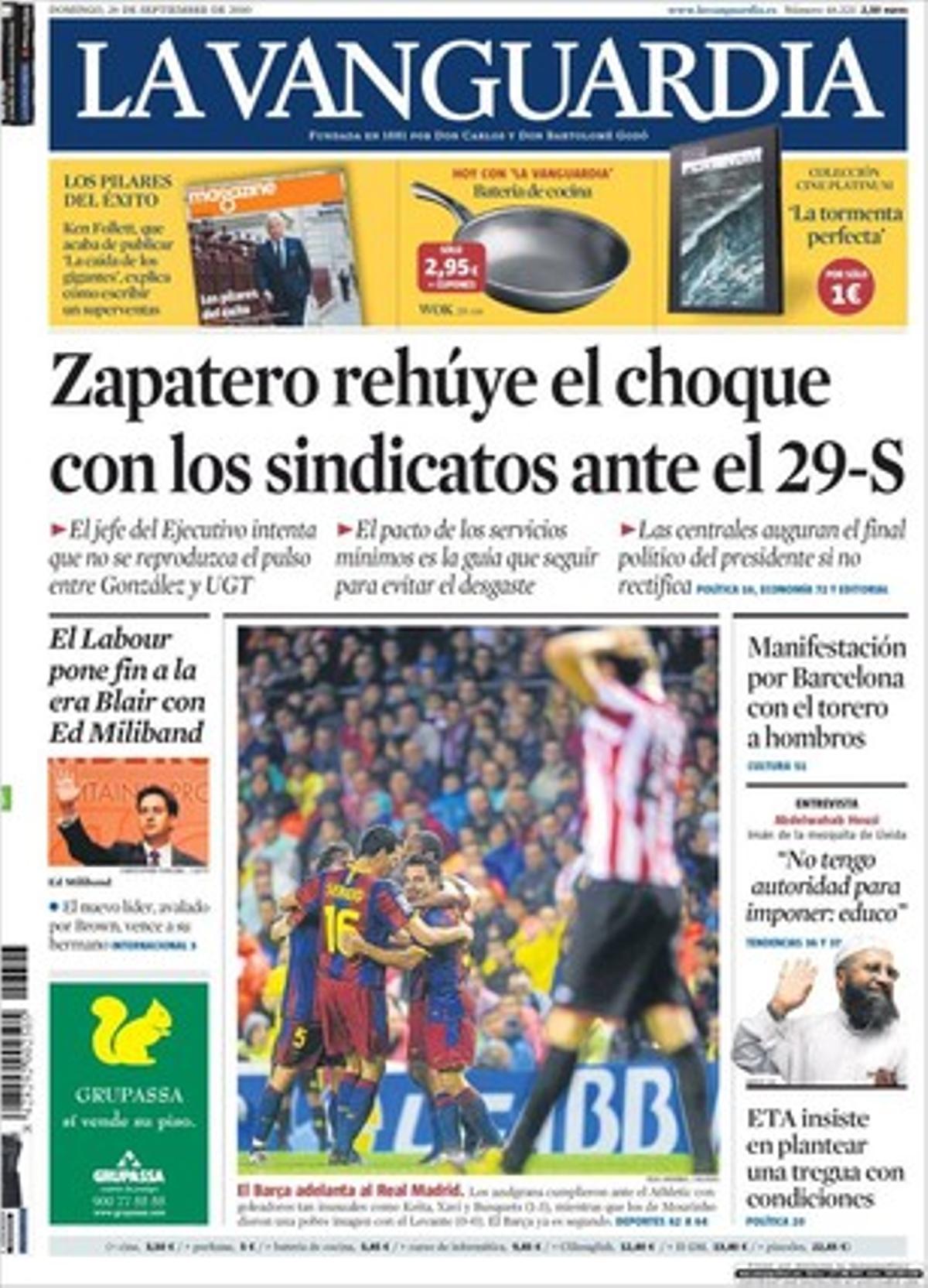 Portada de ’La Vanguardia’ 26/09/2010
