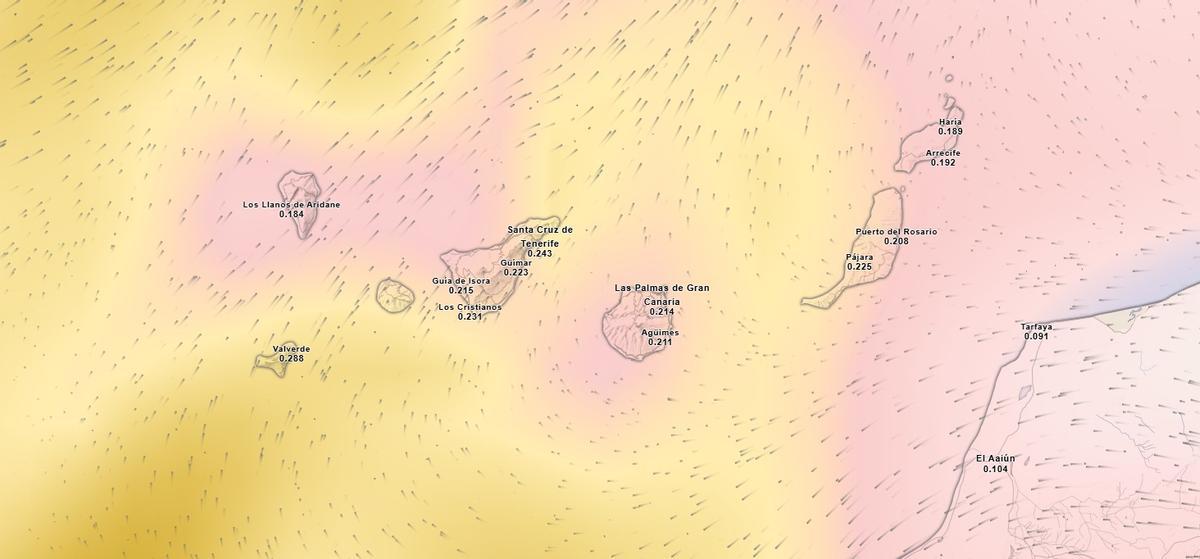 Mapa de calima del martes por la mañana