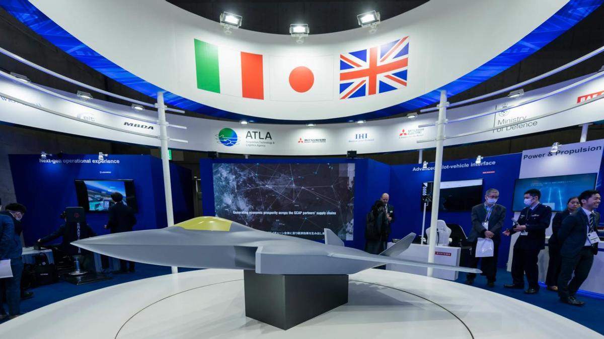 Una maqueta de caza de la alianza GCAP, en la que participan Japón, Italia y el Reino Unido