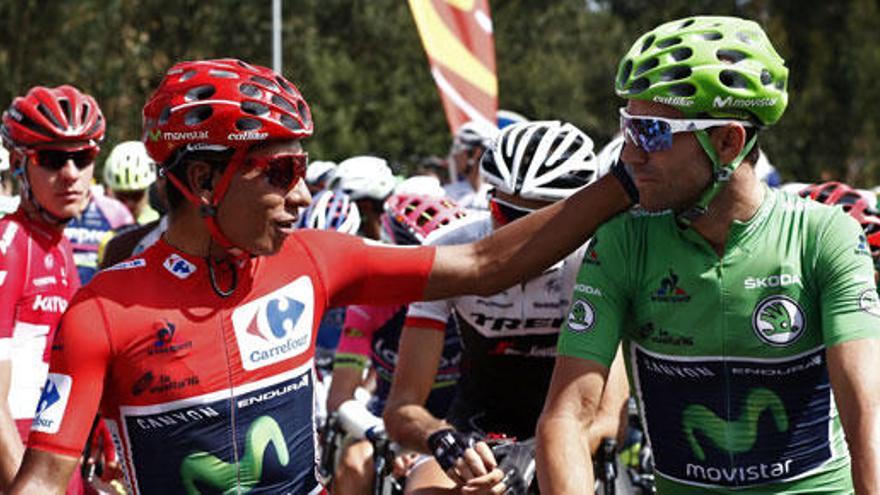 Quintana y Valverde, compañeros en el equipo Movistar.