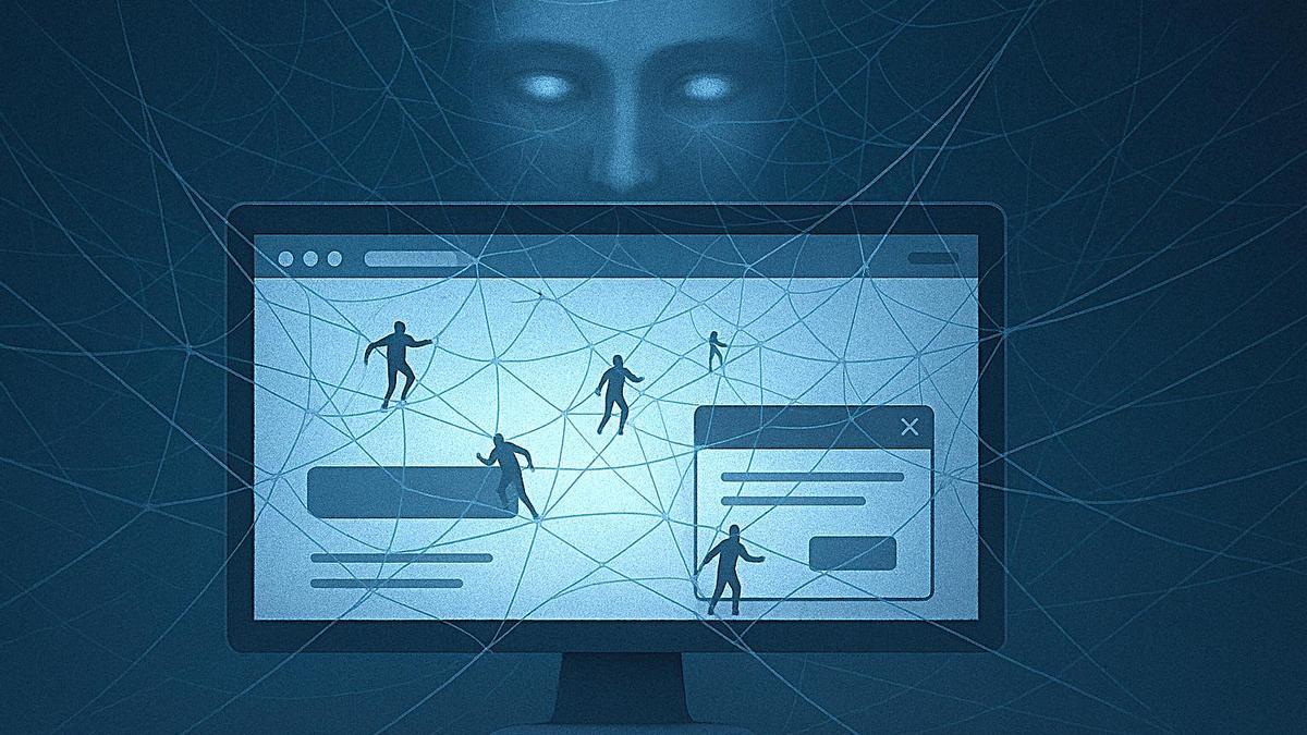 Recreación artística sobre cómo la IA introduce inadvertidamente diseño engañoso en las webs.