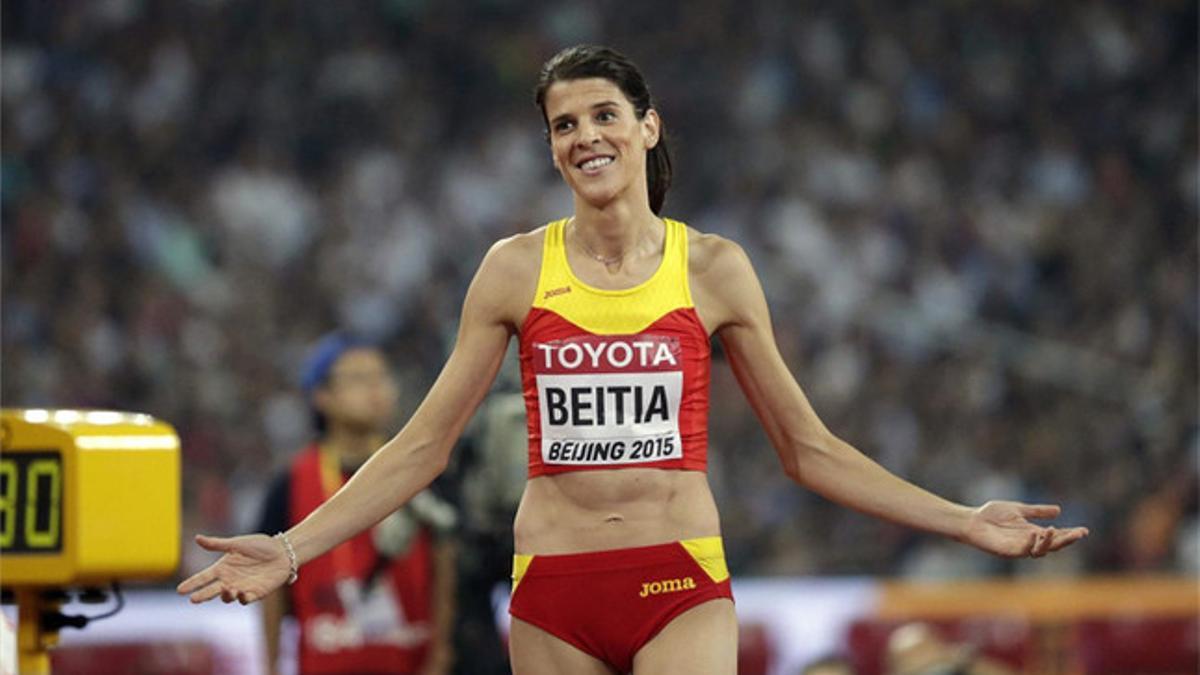Ruth Beitia tras uno de sus saltos en el Campeonato del Mundo de Pekín