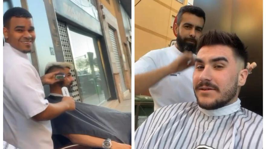 Lo nunca visto en Castellón: Un peluquero revoluciona su barrio al cortar el pelo a sus clientes en la calle