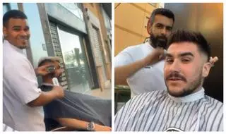 El curioso vídeo de dos peluqueros cortando el pelo a dos clientes en la calle en Castelló