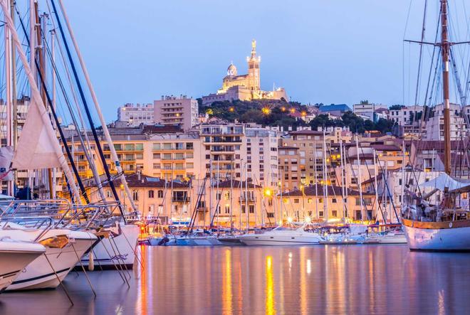 Old Vieux Port of Marseille, France, by night