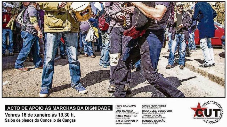 Cartel promocional do acto de apoio ás &quot;Marchas da dignidade&quot; organizado pola CUT. // FdV