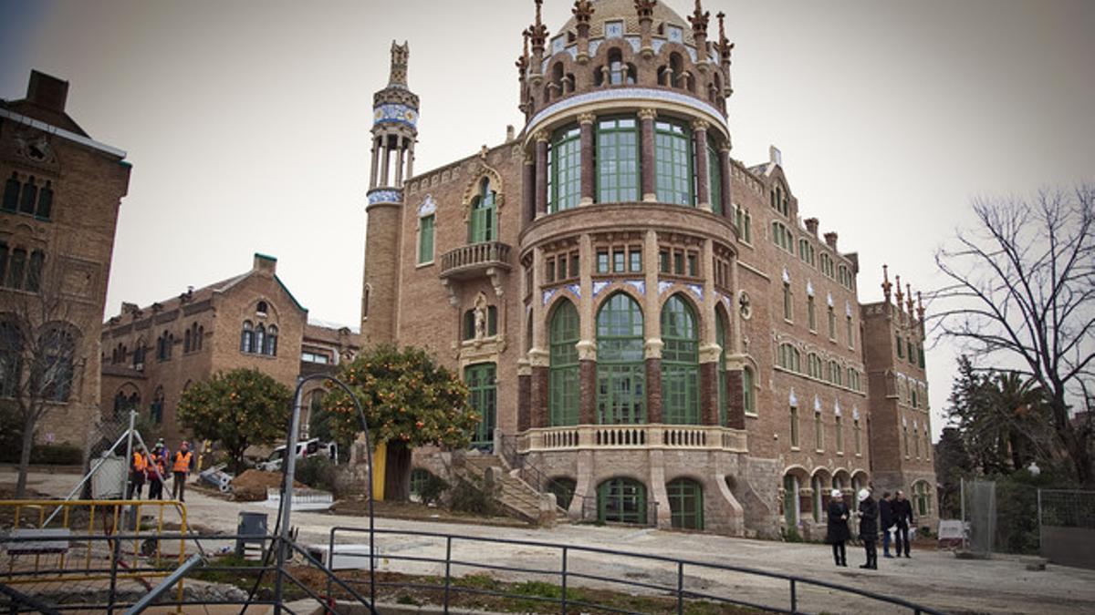 Obras de restauración en el Hospital de Sant Pau, este lunes.