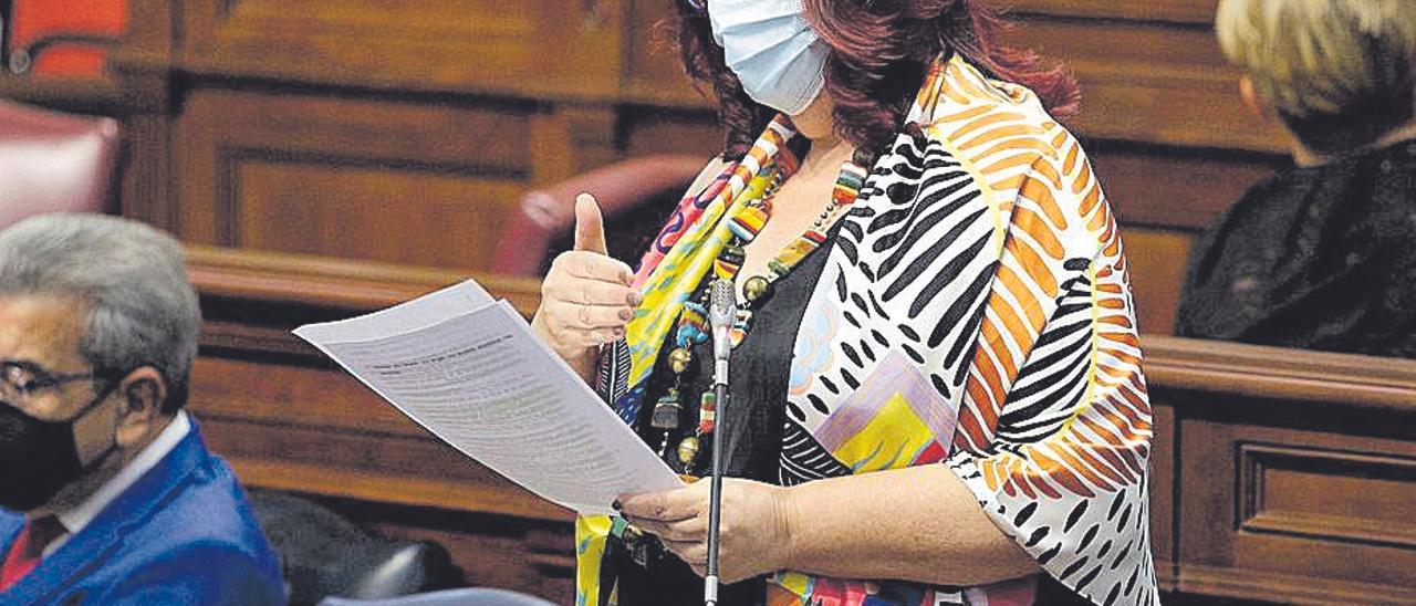 La consejera de Educación y Cultura, Manuela de Armas, en el pleno de ayer.