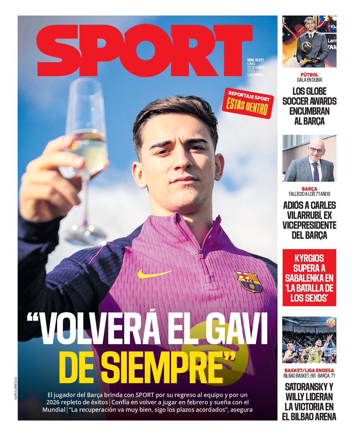 Esta es la portada de SPORT de hoy lunes, 29 de diciembre de 2025