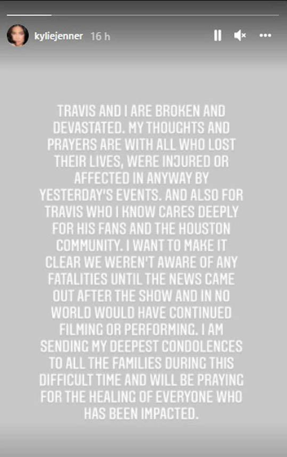 Story de Kylie Jenner tras el concierto de Walter Scott que terminó en tragedia