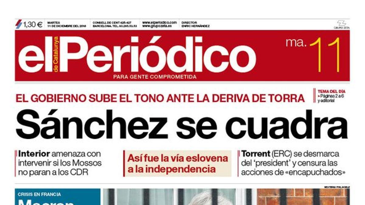 La portada de EL PERIÓDICO del 11 de diciembre del 2018