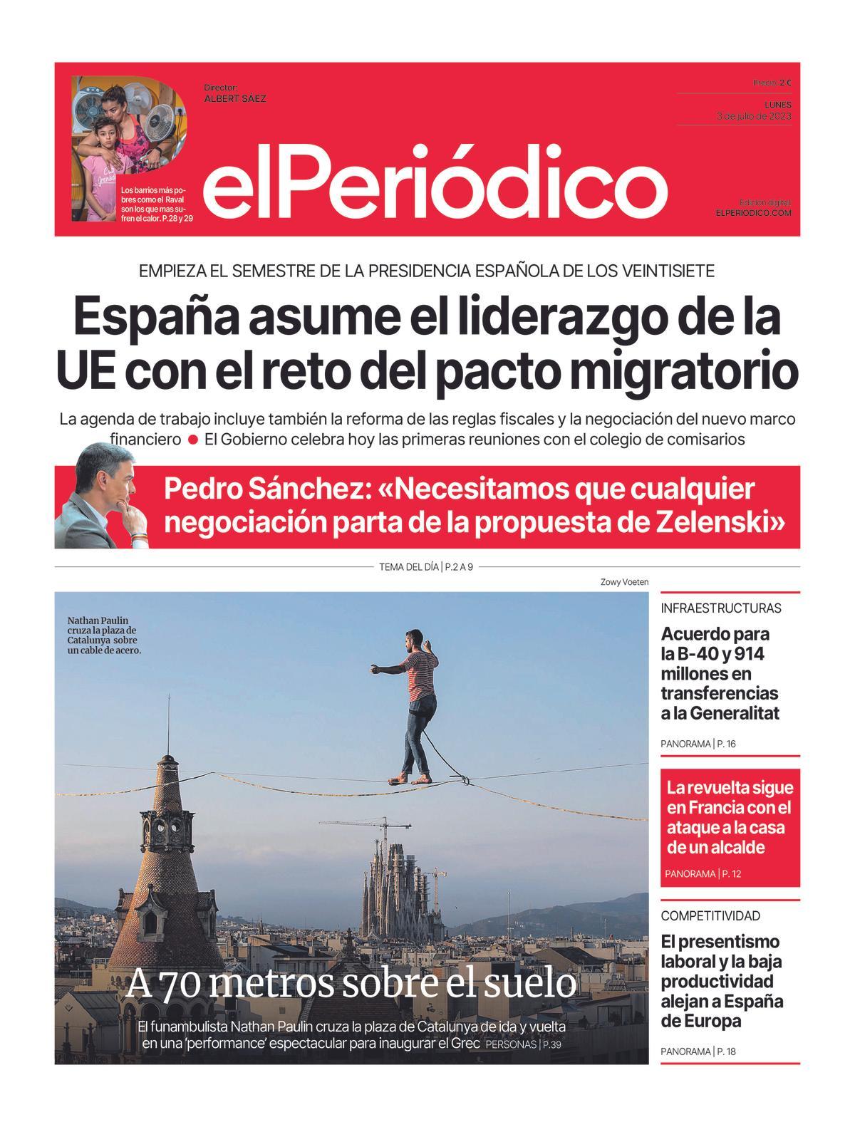 La portada d’EL PERIÓDICO del 3 de juliol del 2023