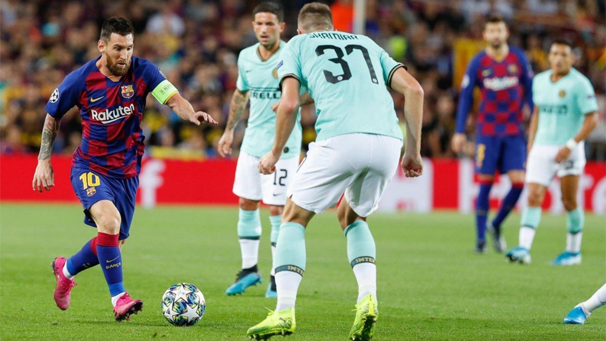 Leo Messi, en acción durante el Barça-Inter de la Champions 2019/20
