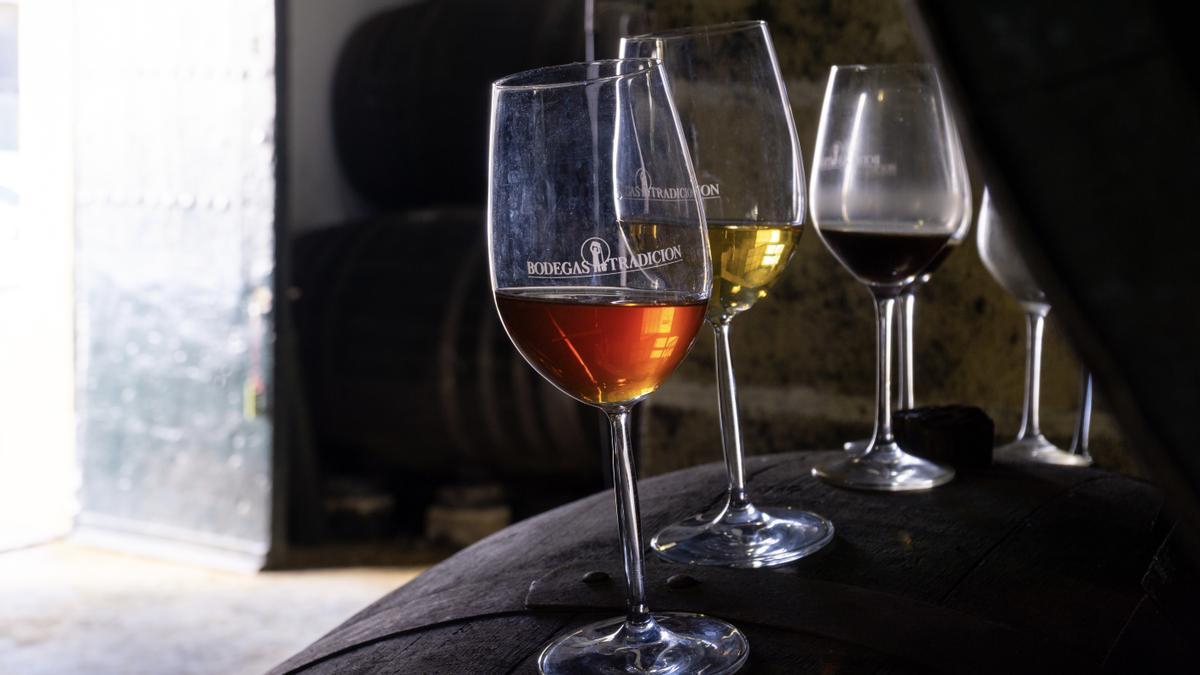 Algunos de los vinos de Bodegas Tradición (Jerez de la Frontera).