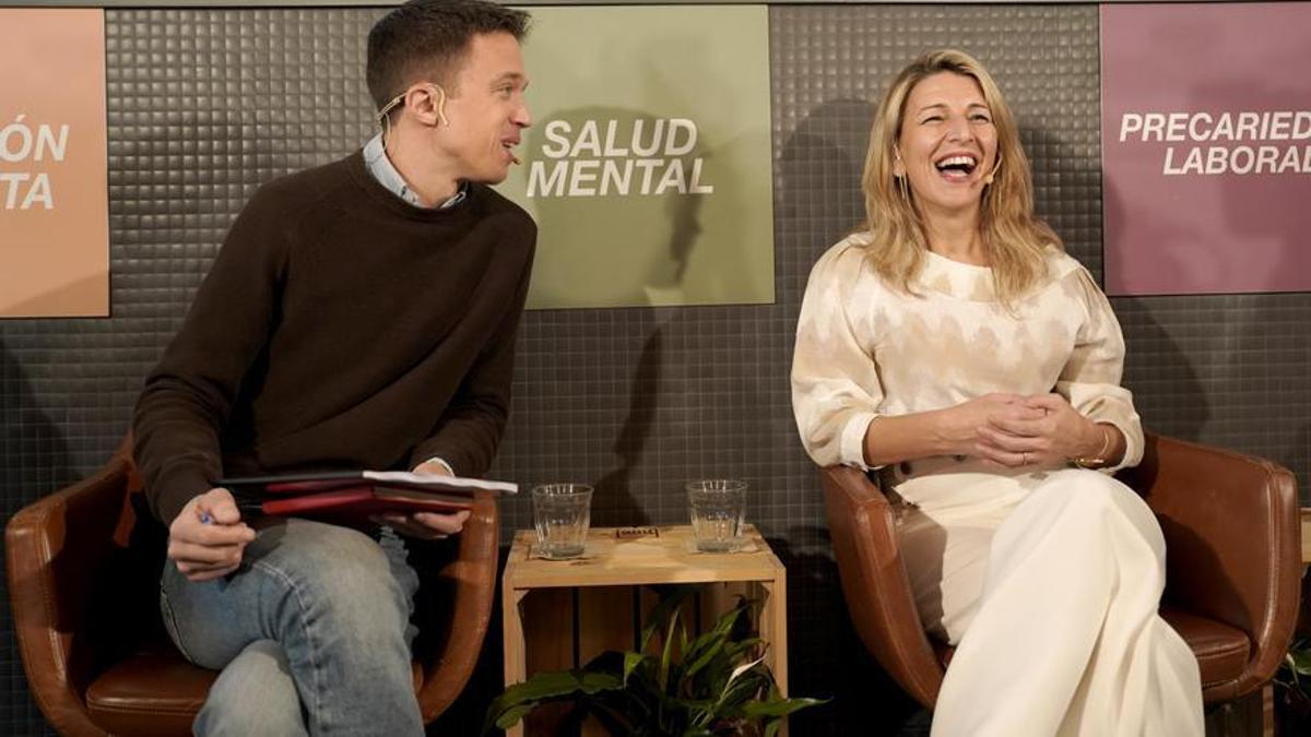 Yolanda Díaz e Íñigo Errejón en un acto sobre la salud mental y la precariedad laboral.