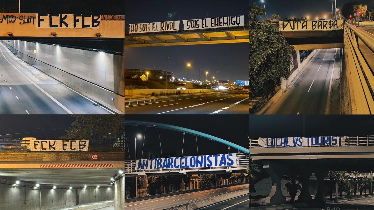 Las pancartas contra el Barça que se colgaron en las entradas a Barcelona