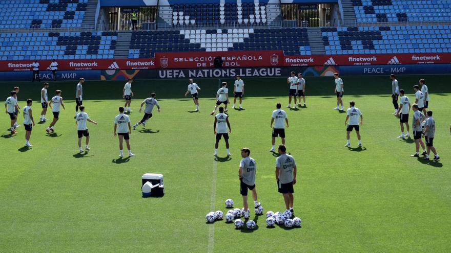 Los de Luis Enrique se ejercitaron ayer en La Rosaleda.