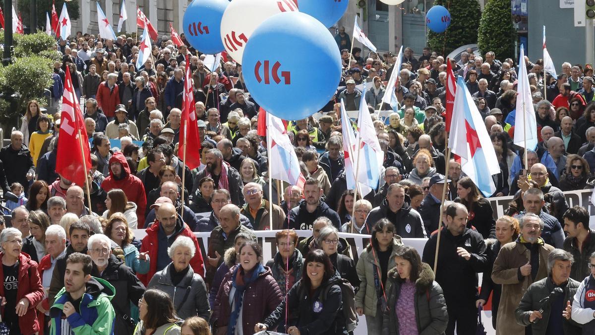 Manifestación en Vigo convocada por el sindicato CIG con motivo de la celebración del Día Internacional del Trabajo.