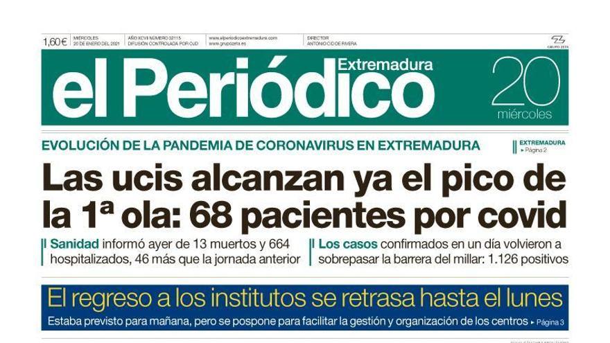 Esta es la portada de EL PERIÓDICO EXTREMADURA correspondiente al día 20 de enero del 2021