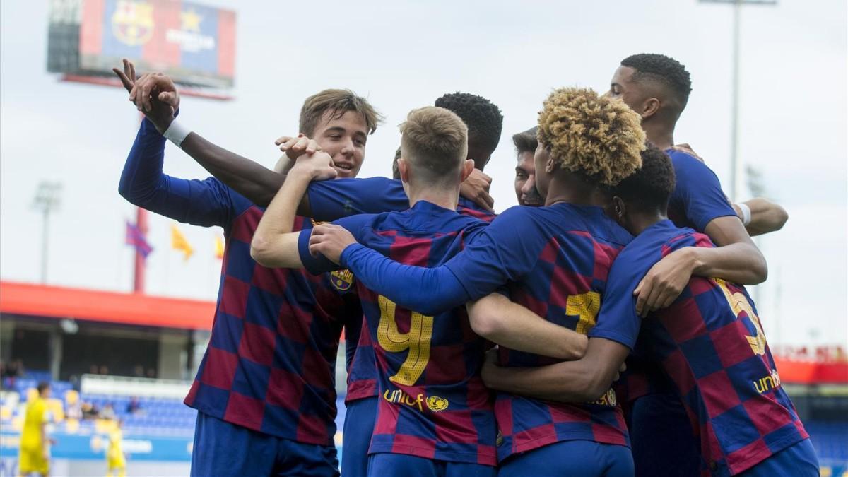 El Juvenil A del Barça, en un partido de la Youth League la temporada pasada